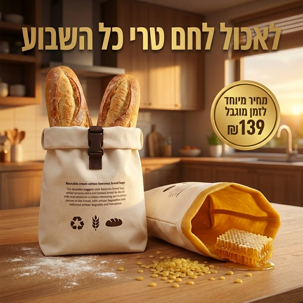 בית הלחם - שקית לחם מכותנה מלאה בציפוי דונג טבעי